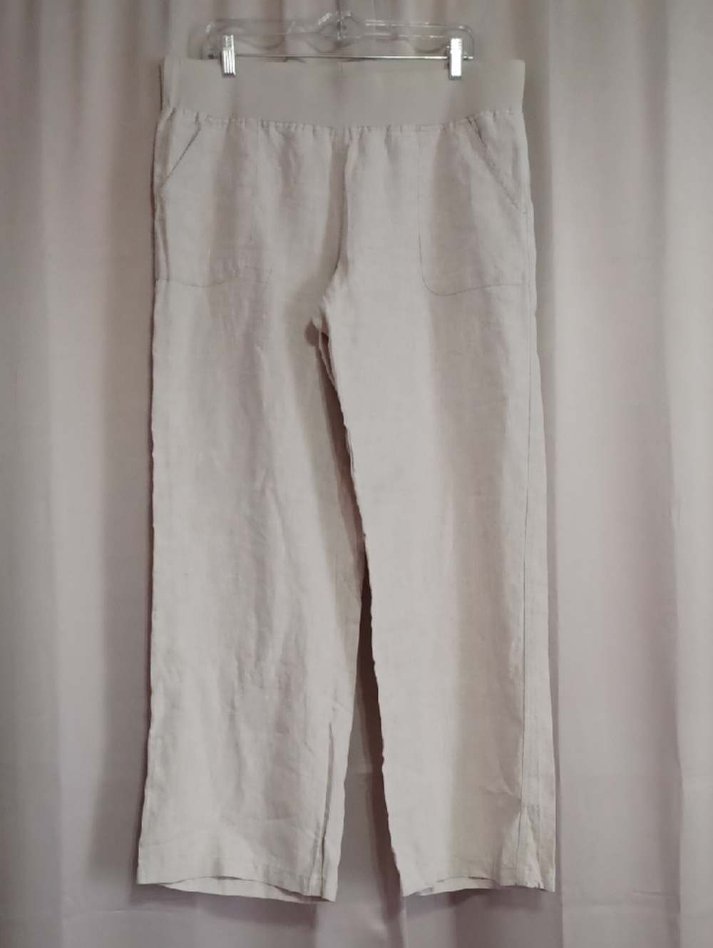 Allen Allen USA Linen Wide Leg Pull On Pant Cream XL Pockets Beach Coastal Boho